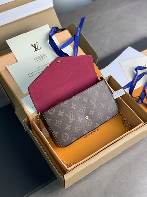 小型LV Felicie Pochetteのモノグラム袋の札入れの赤紫のライニング