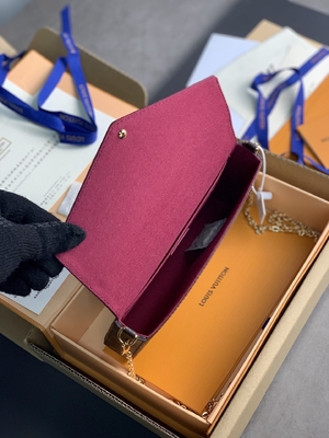 小型LV Felicie Pochetteのモノグラム袋の札入れの赤紫のライニング