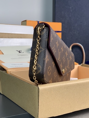 小型LV Felicie Pochetteのモノグラム袋の札入れの赤紫のライニング