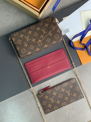 小型LV Felicie Pochetteのモノグラム袋の札入れの赤紫のライニング