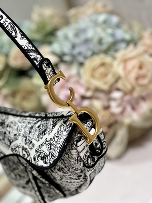 3つの内部のポケットが付いている女性の刺繍のDiorのサドルの吊り鎖袋のパッチワーク25cm