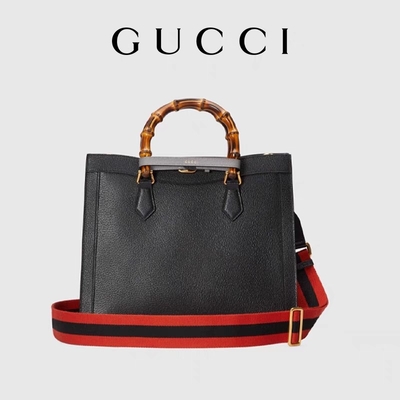 黒い革中型のダイアナ グッチBag Tote王女のタケ ハンドル