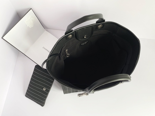 決め付けられる大きい注文は綿の子牛革のChanel 2.55のハンドバッグMetalblackおよび白を袋に入れる