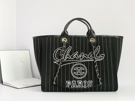 決め付けられる大きい注文は綿の子牛革のChanel 2.55のハンドバッグMetalblackおよび白を袋に入れる