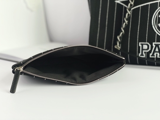 決め付けられる大きい注文は綿の子牛革のChanel 2.55のハンドバッグMetalblackおよび白を袋に入れる