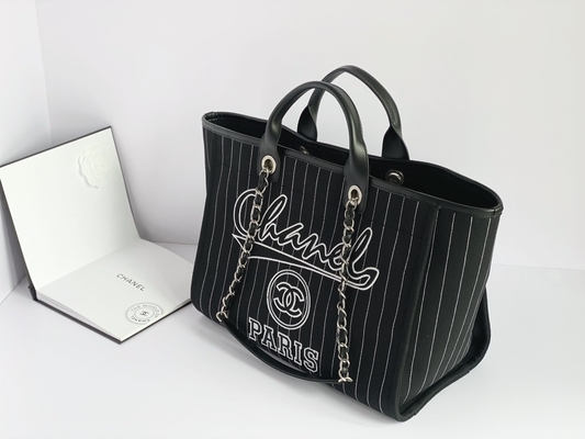 決め付けられる大きい注文は綿の子牛革のChanel 2.55のハンドバッグMetalblackおよび白を袋に入れる