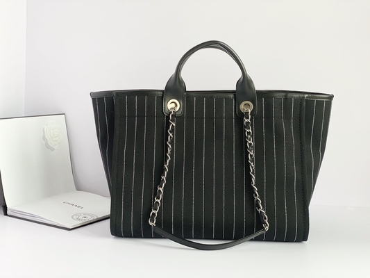 決め付けられる大きい注文は綿の子牛革のChanel 2.55のハンドバッグMetalblackおよび白を袋に入れる