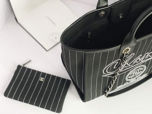 決め付けられる大きい注文は綿の子牛革のChanel 2.55のハンドバッグMetalblackおよび白を袋に入れる