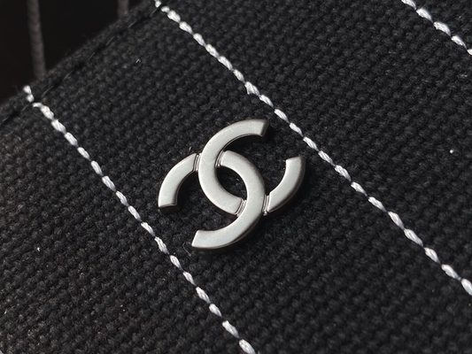 決め付けられる大きい注文は綿の子牛革のChanel 2.55のハンドバッグMetalblackおよび白を袋に入れる