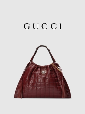 6Inch深紅色の革トリムPrelovedは袋のダイアナ グッチのハンドバッグを決め付けた